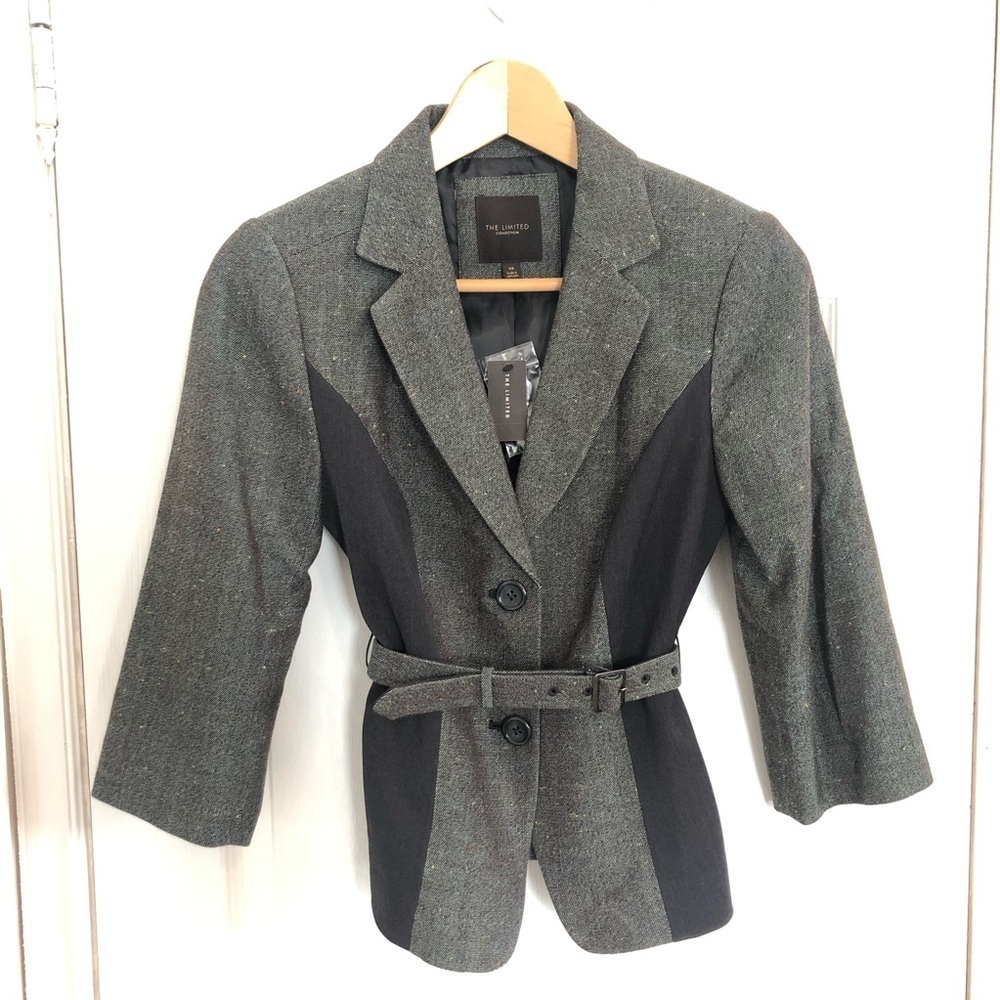 NEW The Limited Belted Grey Tweed-Like Blazer | XS